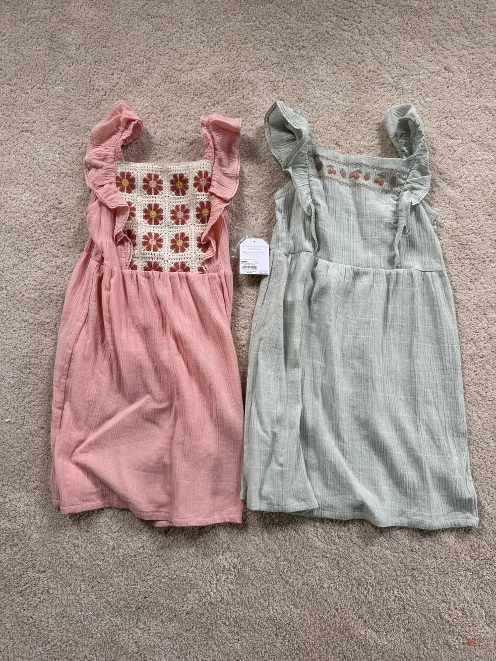 Two Little Co Girls' Pink and Blue Ruffle Sundress with Embroidered Bodice